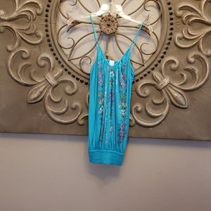 Blue tank with floral detail